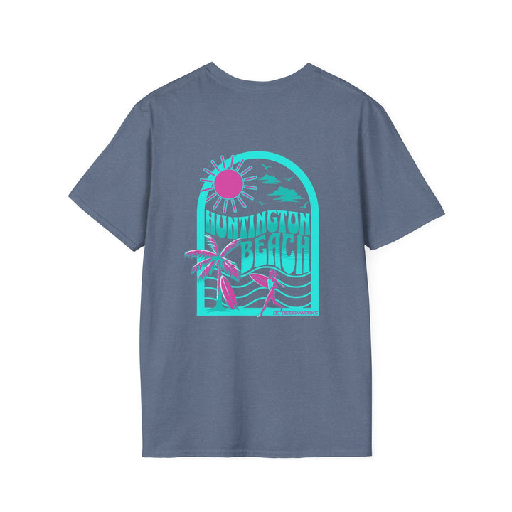 Huntington Beach California Retro Surf T-Shirt - Teal - T-Shirt - Heather Indigo - OC Designworks