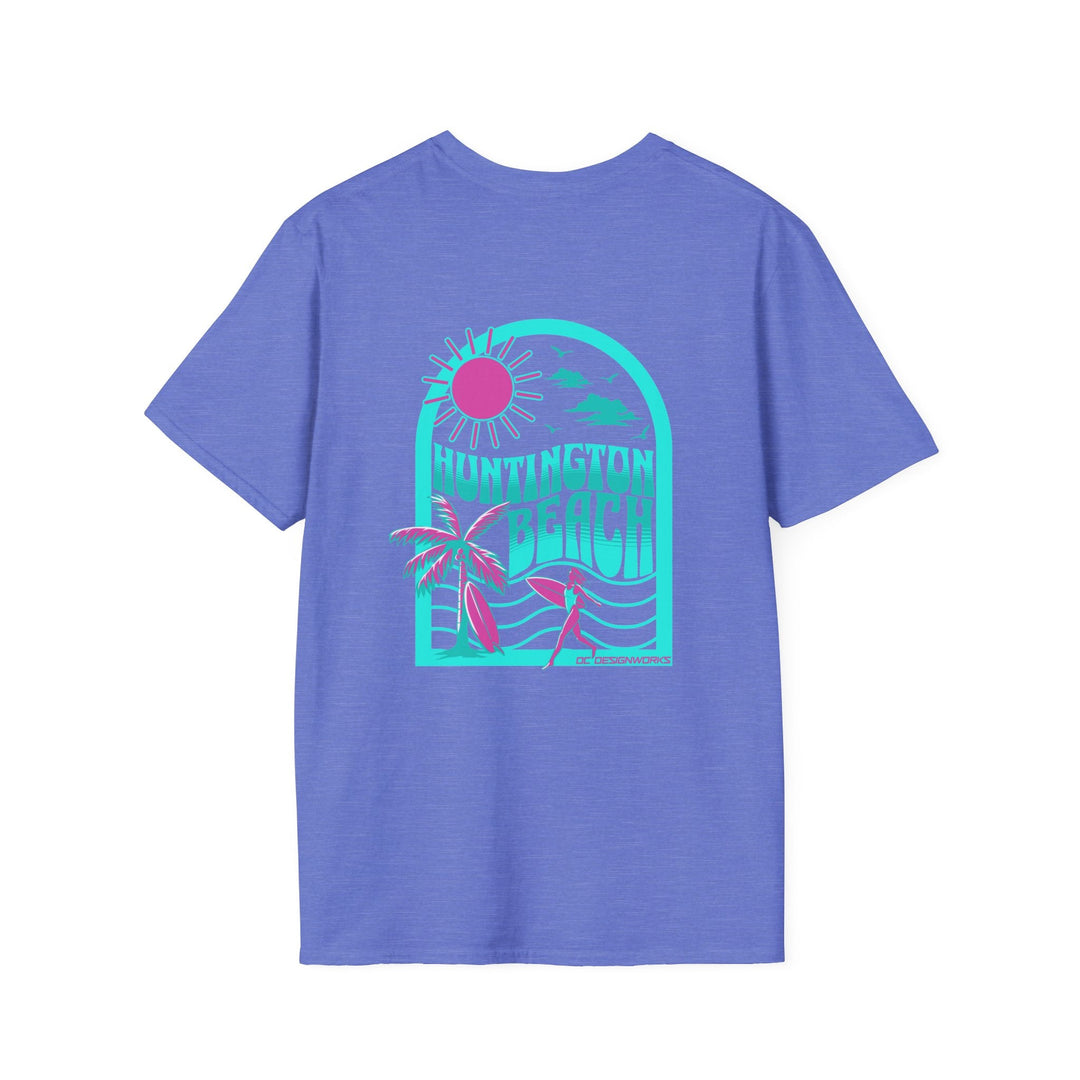 Huntington Beach California Retro Surf T-Shirt - Teal - T-Shirt - Heather Royal - OC Designworks