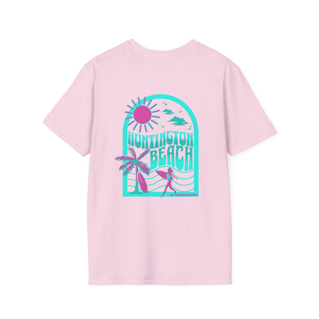 Huntington Beach California Retro Surf T-Shirt - Teal - T-Shirt - Light Pink - OC Designworks