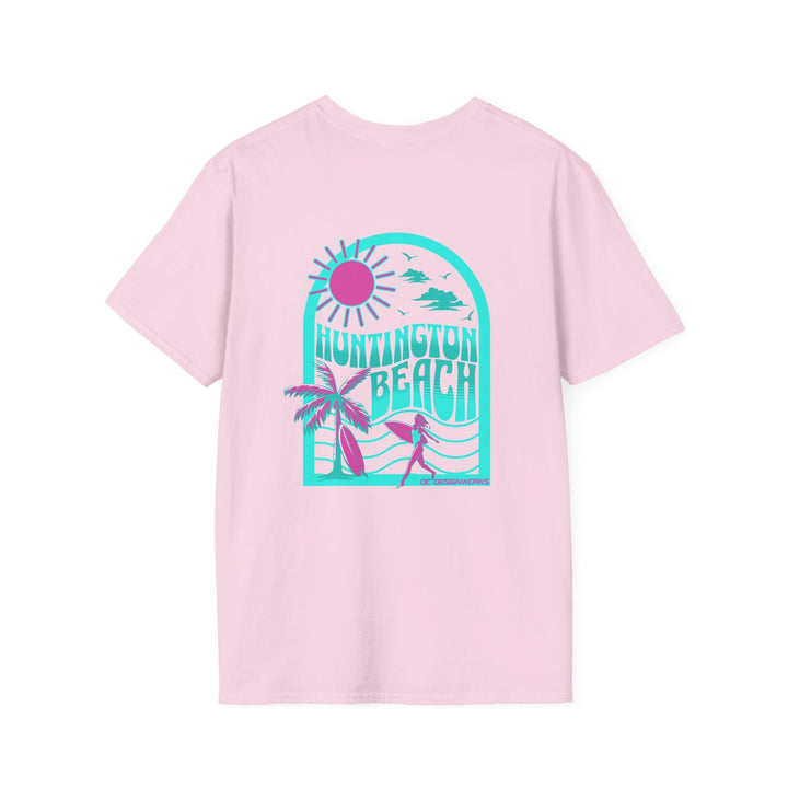 Huntington Beach California Retro Surf T-Shirt - Teal - T-Shirt - Light Pink - OC Designworks
