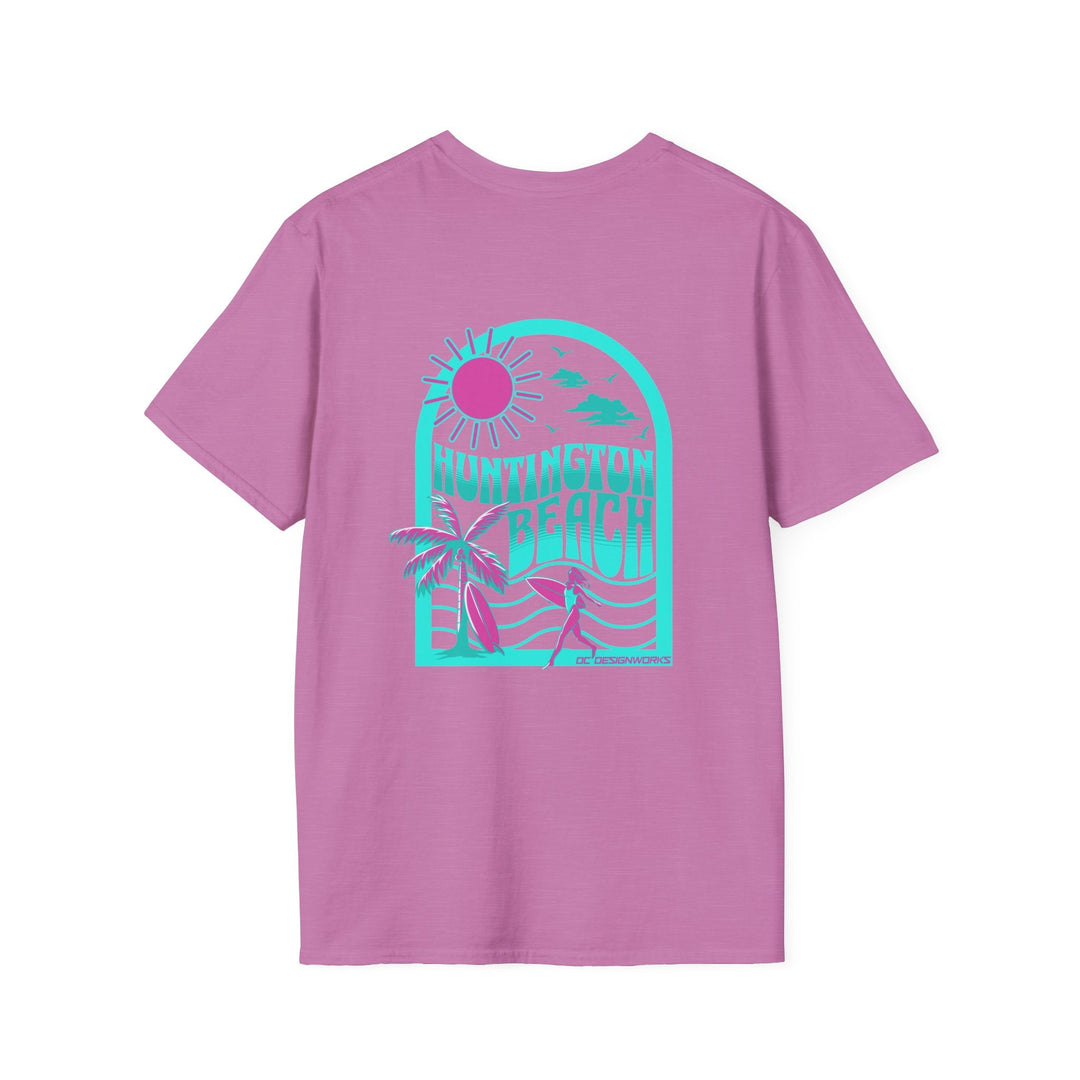 Huntington Beach California Retro Surf T-Shirt - Teal - T-Shirt - Heather Radiant Orchid - OC Designworks