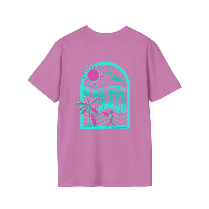 Huntington Beach California Retro Surf T-Shirt - Teal - T-Shirt - Heather Radiant Orchid - OC Designworks