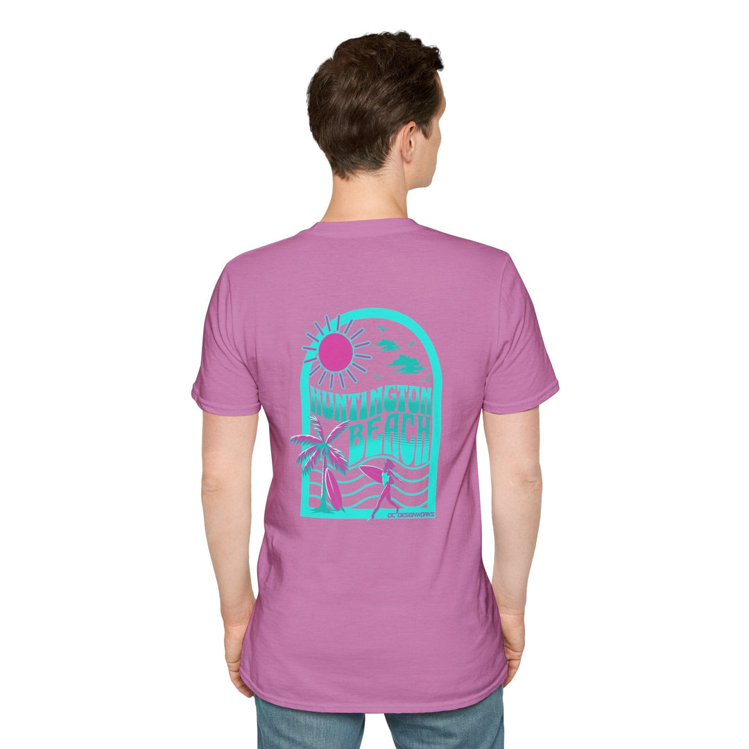 Huntington Beach California Retro Surf T-Shirt - Teal - T-Shirt - Heather Radiant Orchid - OC Designworks