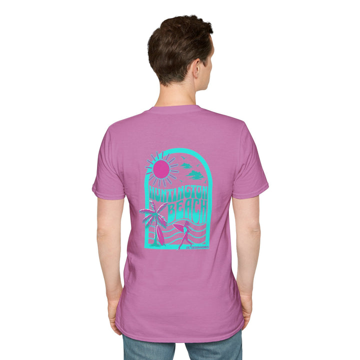 Huntington Beach California Retro Surf T-Shirt - Teal - T-Shirt - Heather Radiant Orchid - OC Designworks