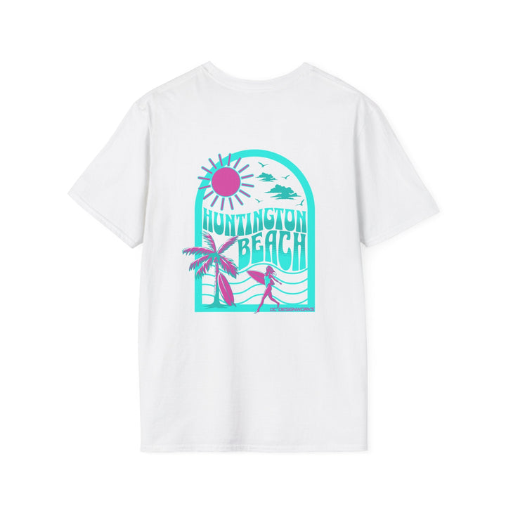 Huntington Beach California Retro Surf T-Shirt - Teal - T-Shirt - White - OC Designworks