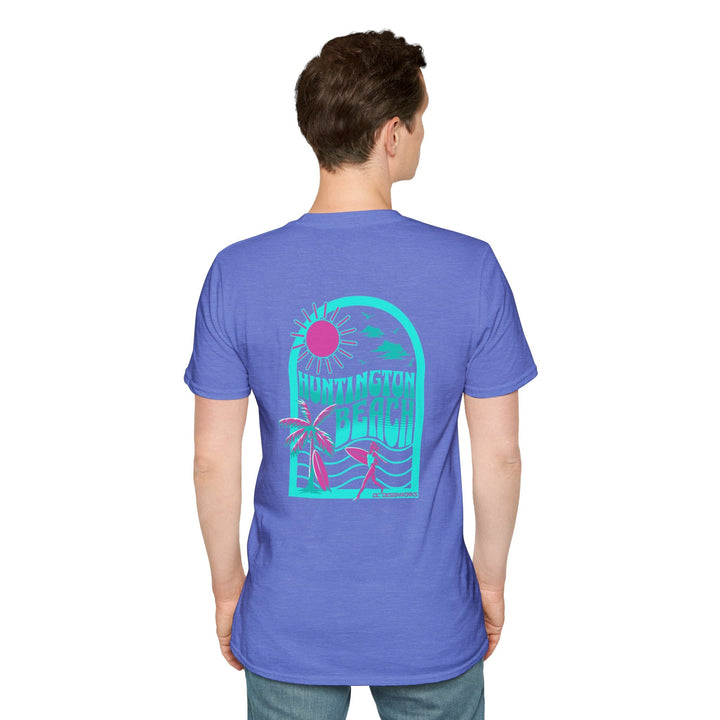 Huntington Beach California Retro Surf T-Shirt - Teal - T-Shirt - Heather Royal - OC Designworks