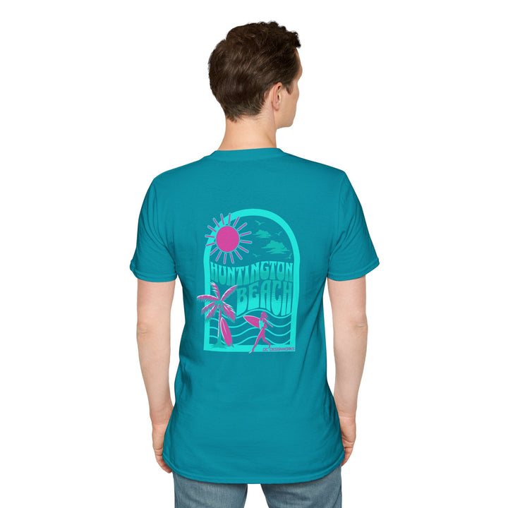Huntington Beach California Retro Surf T-Shirt - Teal - T-Shirt - Tropical Blue - OC Designworks