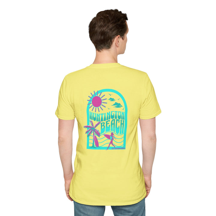 Huntington Beach California Retro Surf T-Shirt - Teal - T-Shirt - Cornsilk - OC Designworks