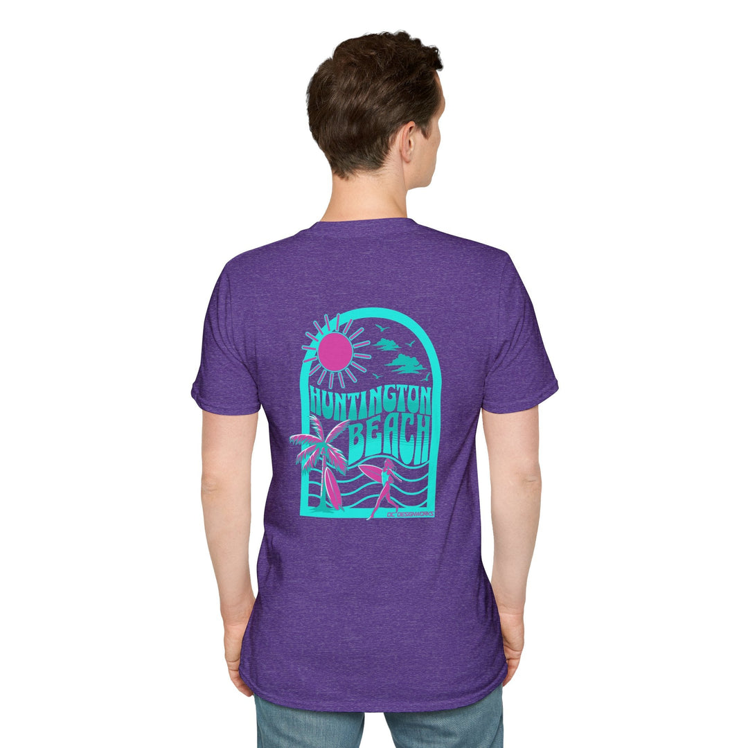 Huntington Beach California Retro Surf T-Shirt - Teal - T-Shirt - Heather Purple - OC Designworks