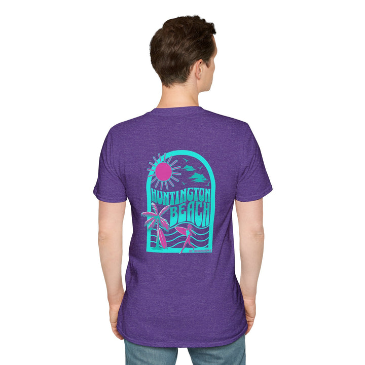 Huntington Beach California Retro Surf T-Shirt - Teal - T-Shirt - Heather Purple - OC Designworks