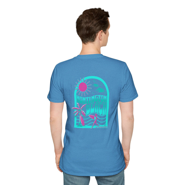 Huntington Beach California Retro Surf T-Shirt - Teal - T-Shirt - Heather Sapphire - OC Designworks