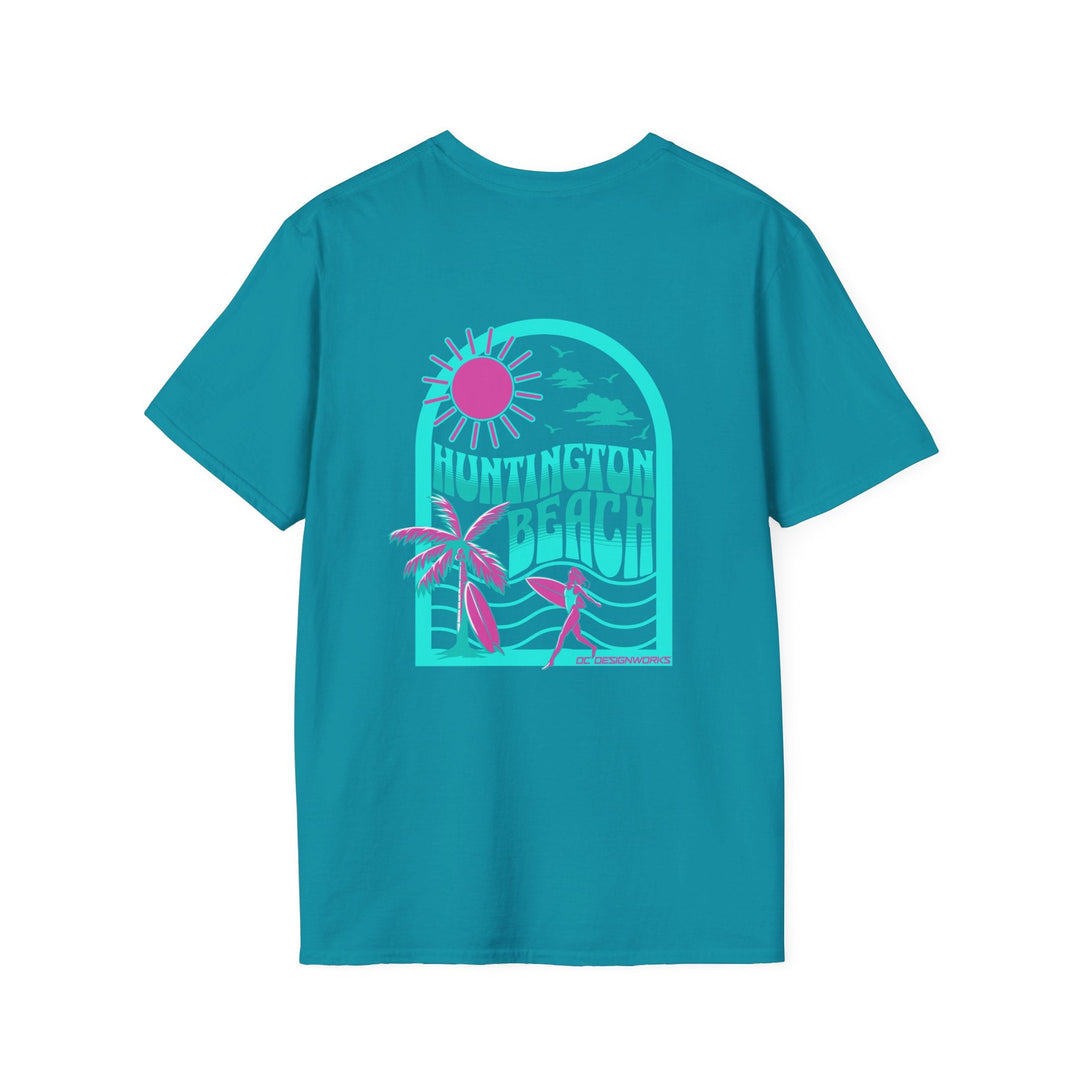 Huntington Beach California Retro Surf T-Shirt - Teal - T-Shirt - Tropical Blue - OC Designworks