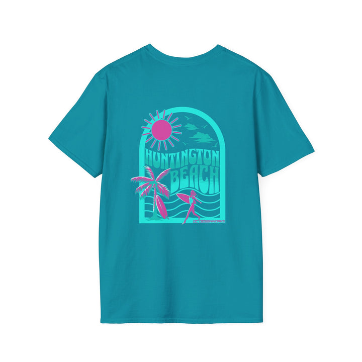 Huntington Beach California Retro Surf T-Shirt - Teal - T-Shirt - Tropical Blue - OC Designworks