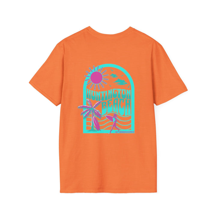 Huntington Beach California Retro Surf T-Shirt - Teal - T-Shirt - Heather Orange - OC Designworks