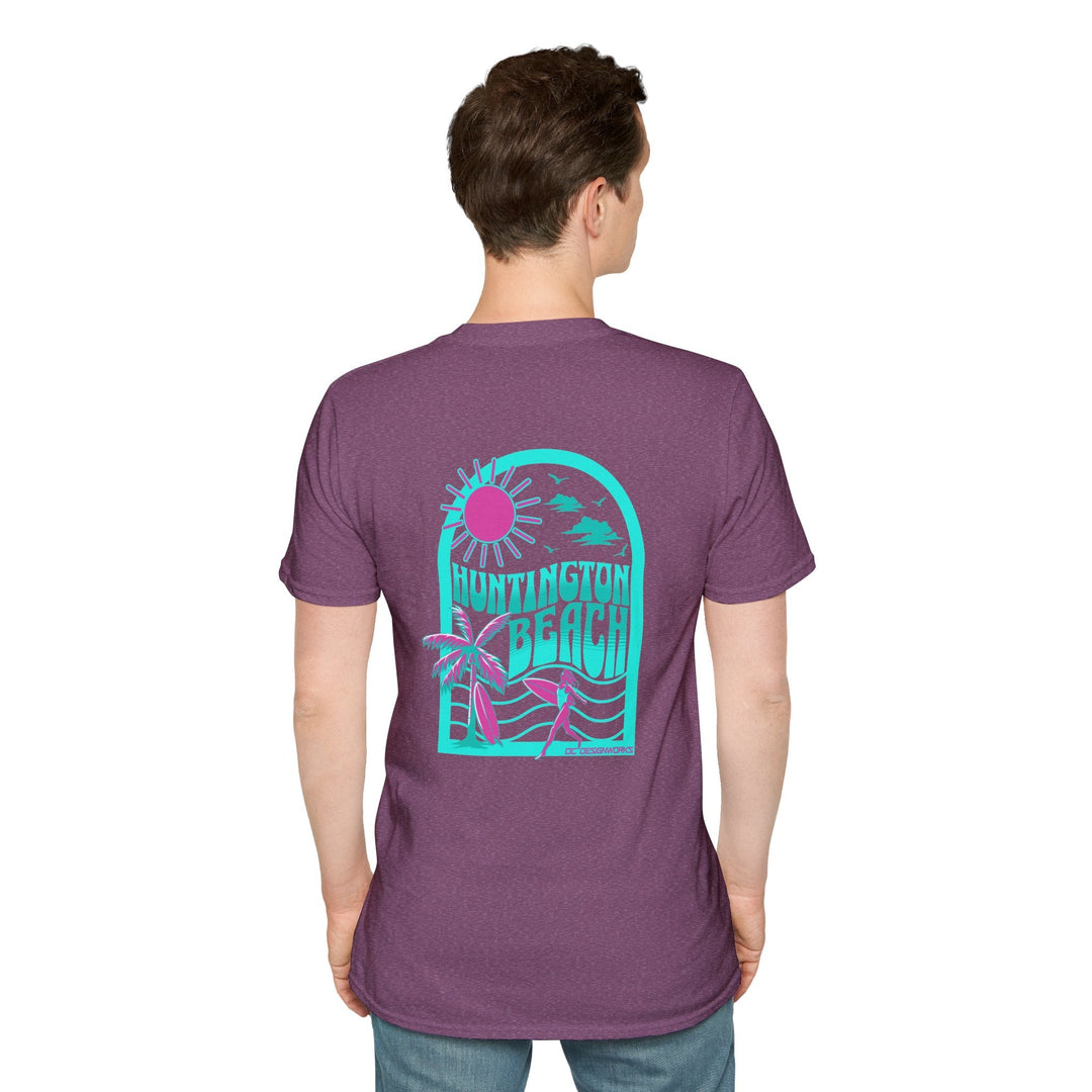 Huntington Beach California Retro Surf T-Shirt - Teal - T-Shirt - Heather Maroon - OC Designworks