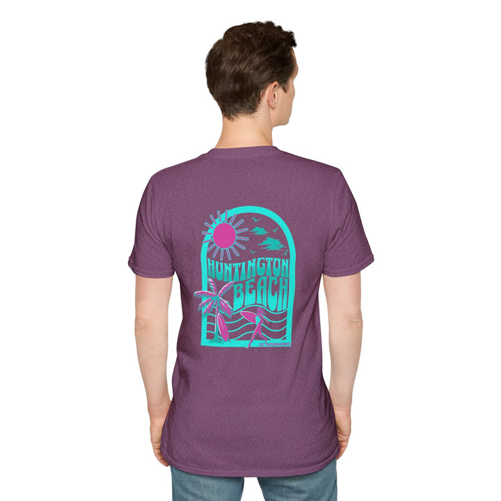 Huntington Beach California Retro Surf T-Shirt - Teal - T-Shirt - Heather Maroon - OC Designworks