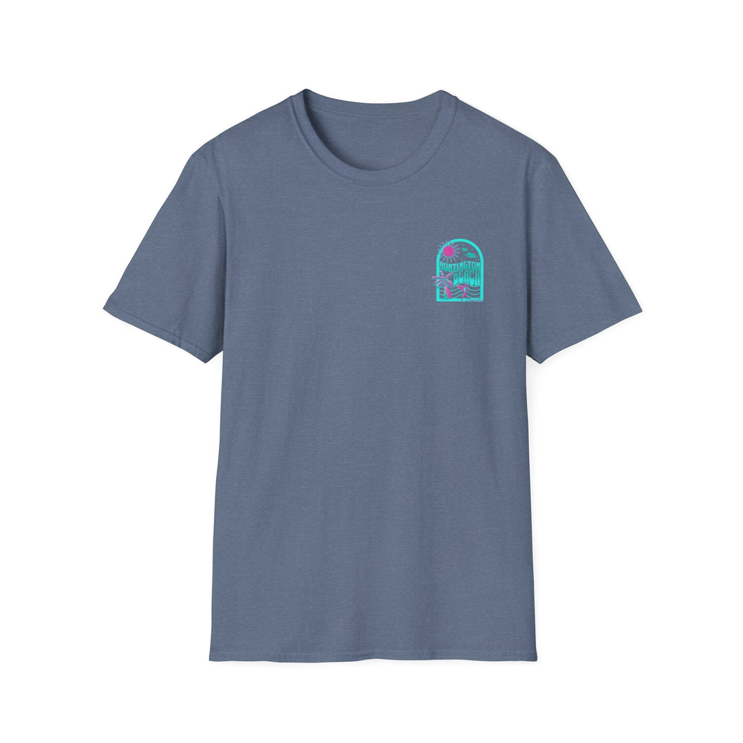 Huntington Beach California Retro Surf T-Shirt - Teal - T-Shirt - Heather Indigo - OC Designworks