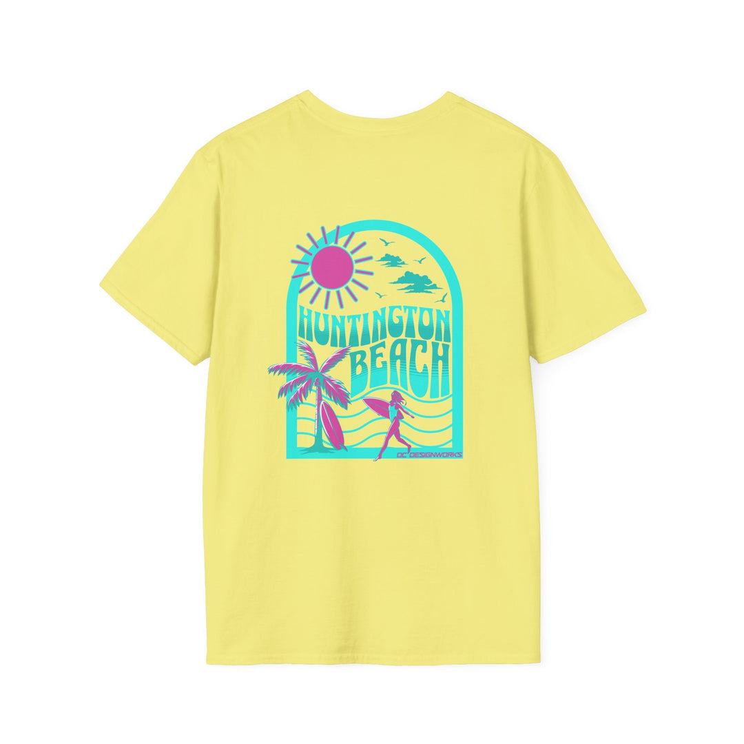 Huntington Beach California Retro Surf T-Shirt - Teal - T-Shirt - Cornsilk - OC Designworks