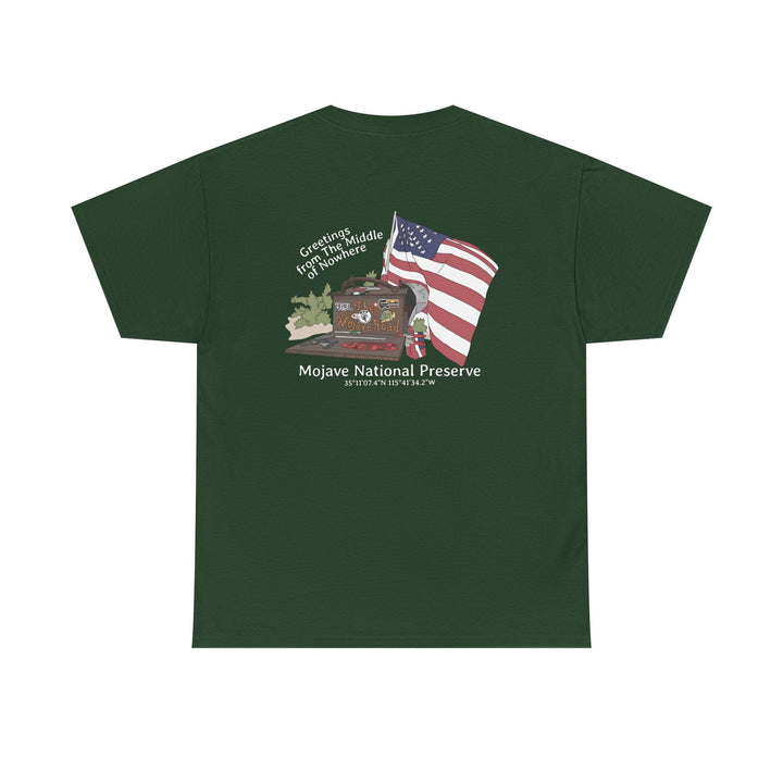 Mojave Mailbox T‑Shirt — Greetings from the Middle of Nowhere! - T-Shirt - Forest Green - OC Designworks
