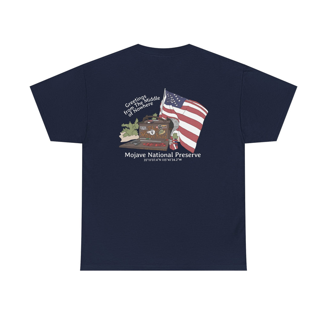 Mojave Mailbox T‑Shirt — Greetings from the Middle of Nowhere! - T-Shirt - Navy - OC Designworks