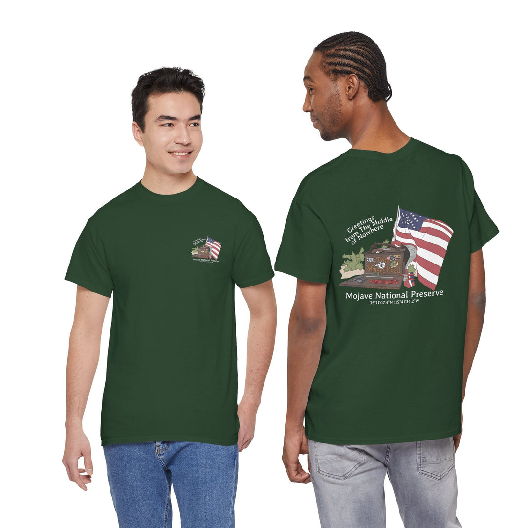 Mojave Mailbox T‑Shirt — Greetings from the Middle of Nowhere! - T-Shirt - Forest Green - OC Designworks