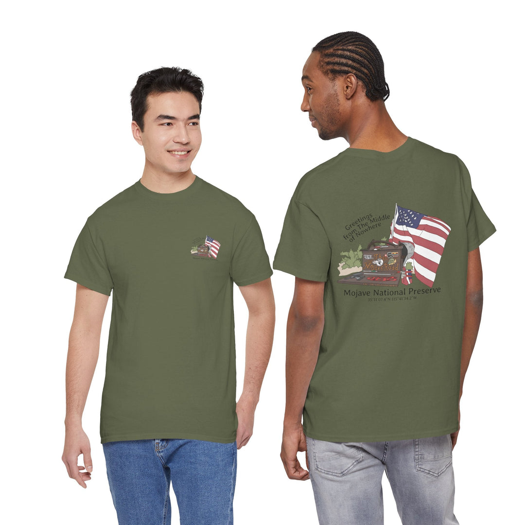 Mojave Mailbox T‑Shirt — Greetings from the Middle of Nowhere! - T-Shirt - Military Green - OC Designworks