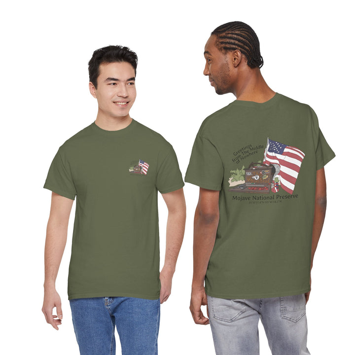 Mojave Mailbox T‑Shirt — Greetings from the Middle of Nowhere! - T-Shirt - Military Green - OC Designworks