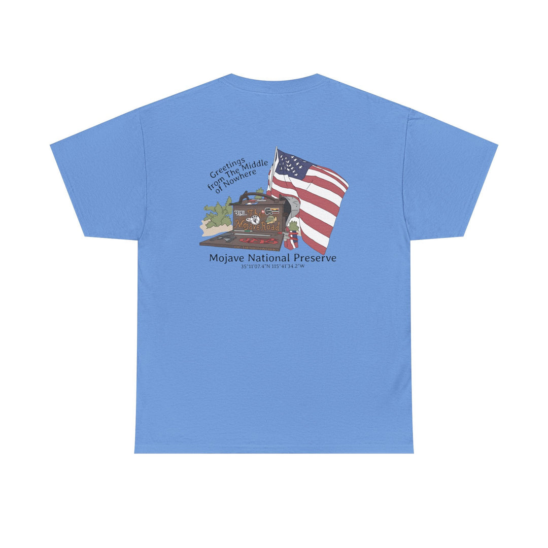 Mojave Mailbox T‑Shirt — Greetings from the Middle of Nowhere! - T-Shirt - Carolina Blue - OC Designworks