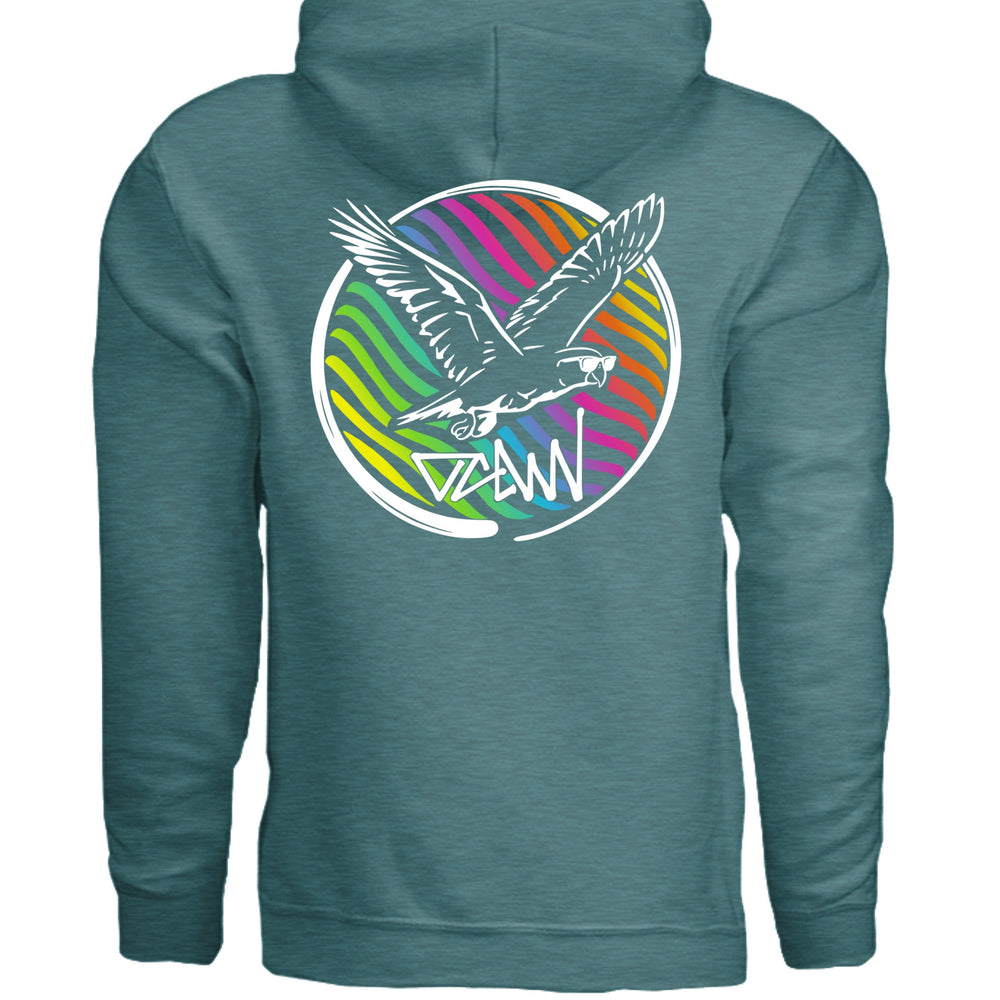 Rainbow Parrot Hoodie - Sweatshirt - HEATHR DEEP TEAL - OC Designworks