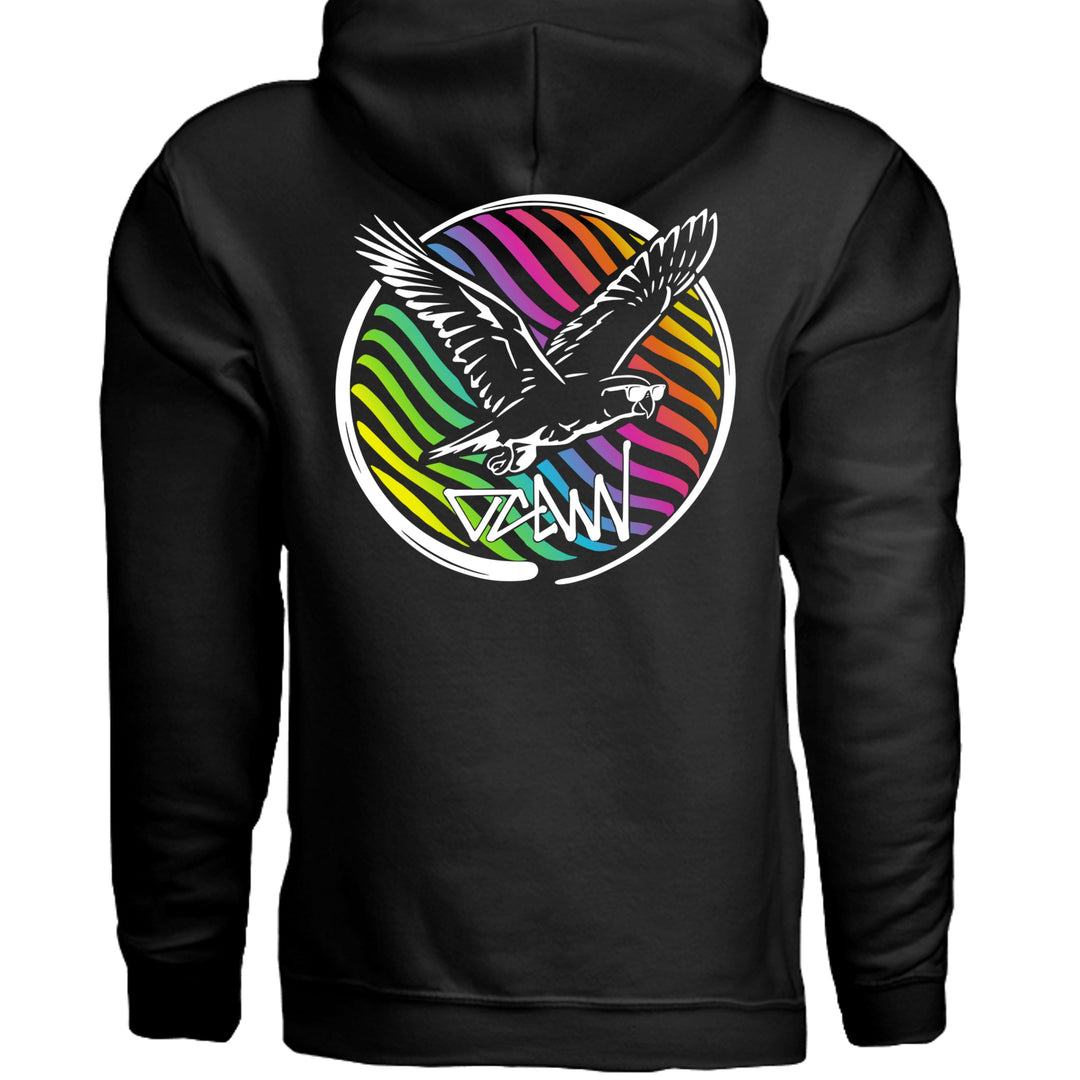 Rainbow Parrot Hoodie - Sweatshirt - BLACK - OC Designworks