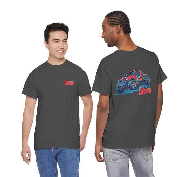 Retro Synthwave Suzuki Samurai Rock Crawler T-Shirt — Send It! - T-Shirt - Dark Heather - OC Designworks