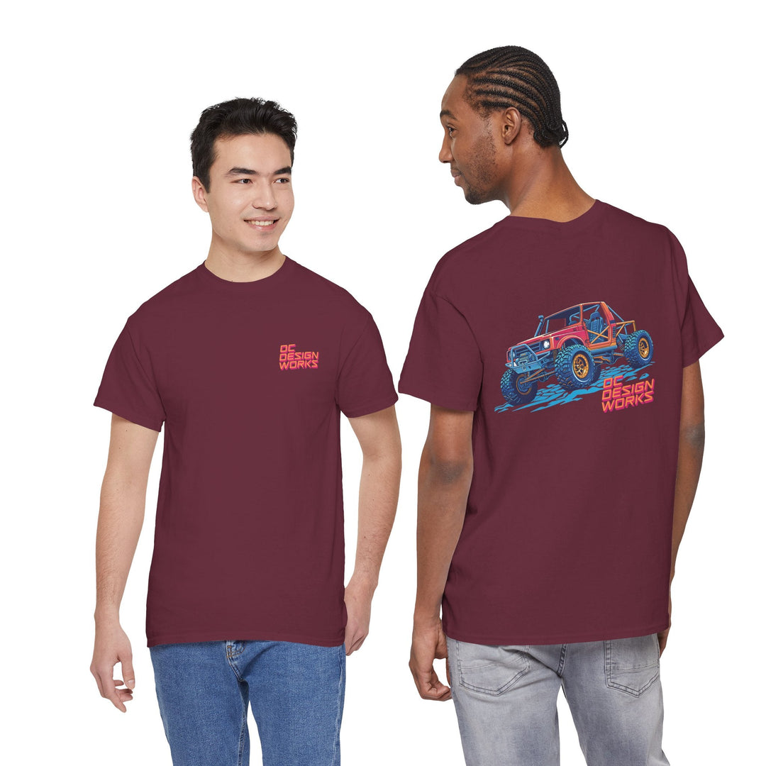 Retro Synthwave Suzuki Samurai Rock Crawler T-Shirt — Send It! - T-Shirt - Maroon - OC Designworks