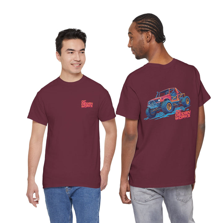 Retro Synthwave Suzuki Samurai Rock Crawler T-Shirt — Send It! - T-Shirt - Maroon - OC Designworks