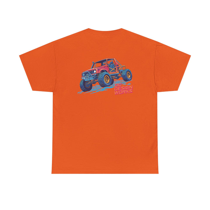 Retro Synthwave Suzuki Samurai Rock Crawler T-Shirt — Send It! - T-Shirt - Orange - OC Designworks