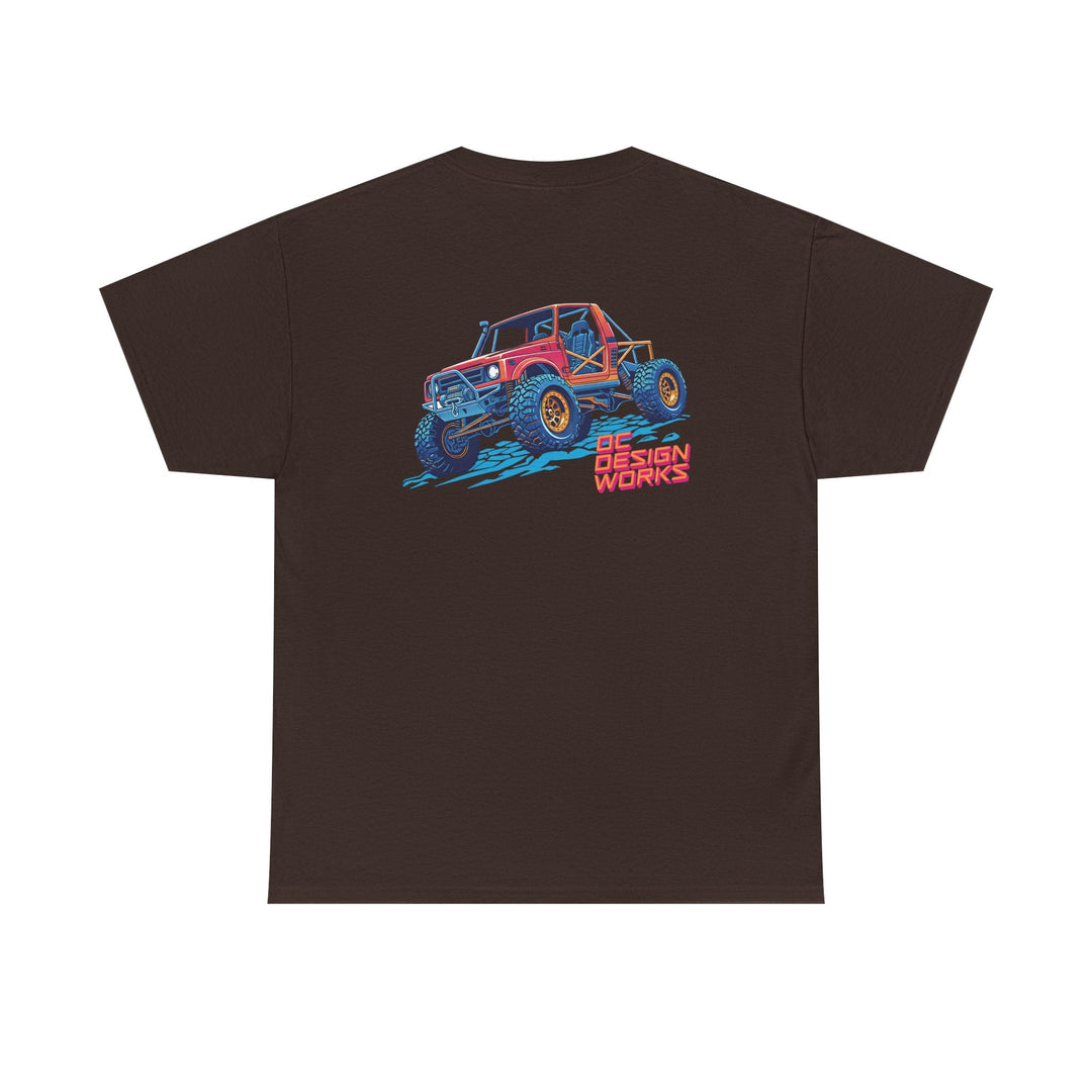 Retro Synthwave Suzuki Samurai Rock Crawler T-Shirt — Send It! - T-Shirt - Dark Chocolate - OC Designworks