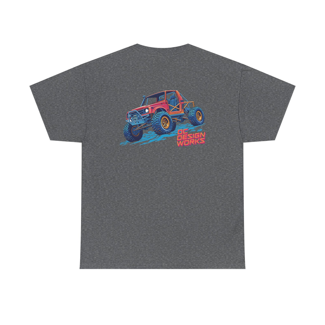 Retro Synthwave Suzuki Samurai Rock Crawler T-Shirt — Send It! - T-Shirt - Graphite Heather - OC Designworks
