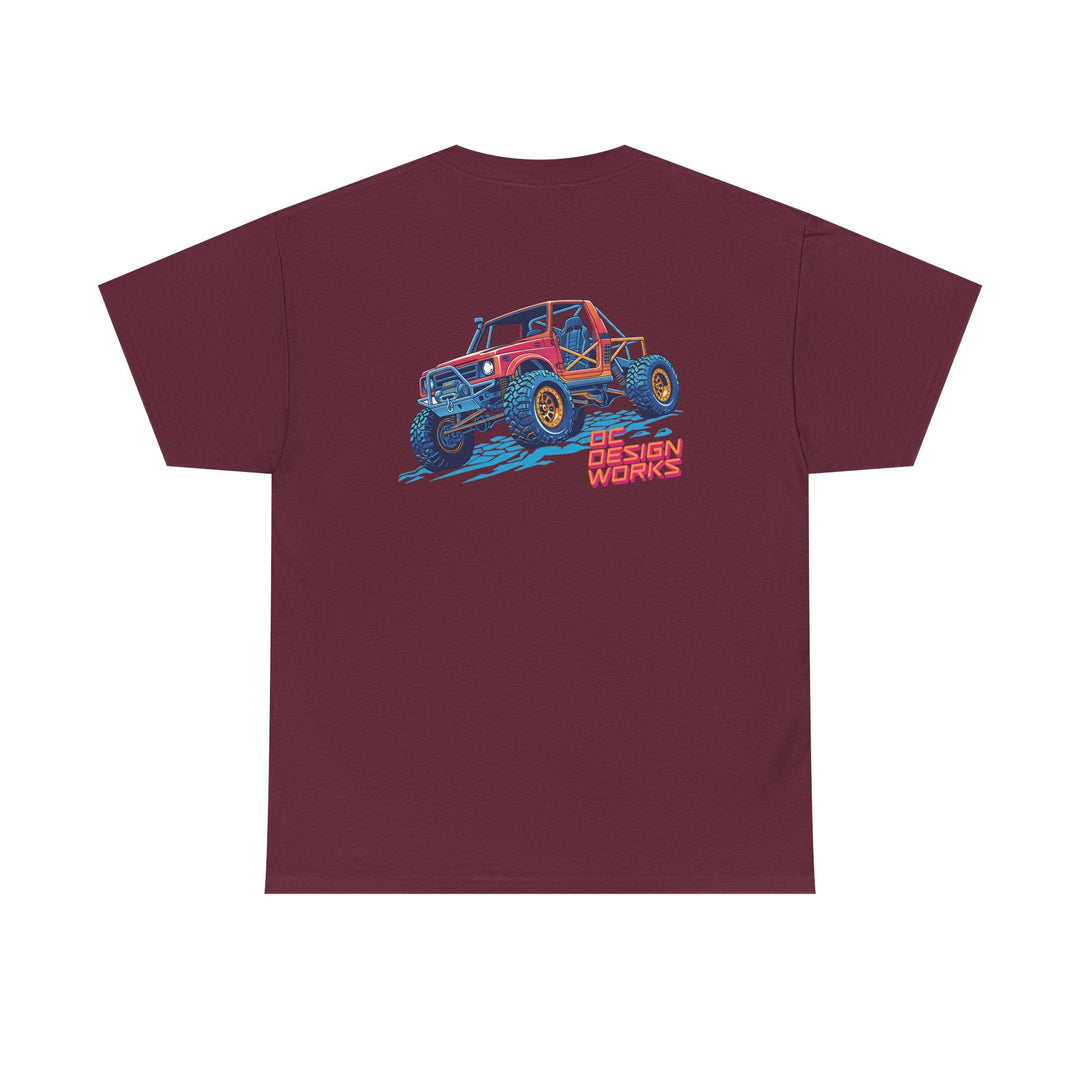 Retro Synthwave Suzuki Samurai Rock Crawler T-Shirt — Send It! - T-Shirt - Maroon - OC Designworks