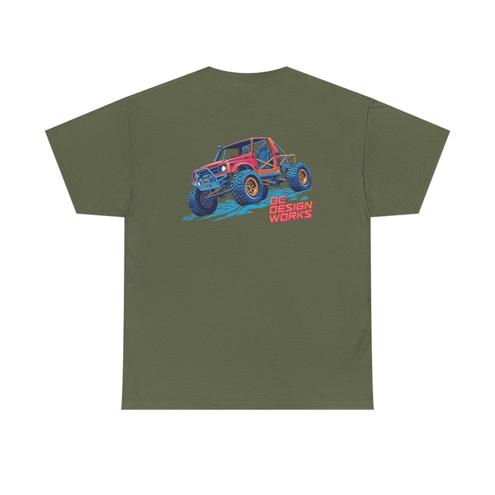 Retro Synthwave Suzuki Samurai Rock Crawler T-Shirt — Send It! - T-Shirt - Military Green - OC Designworks