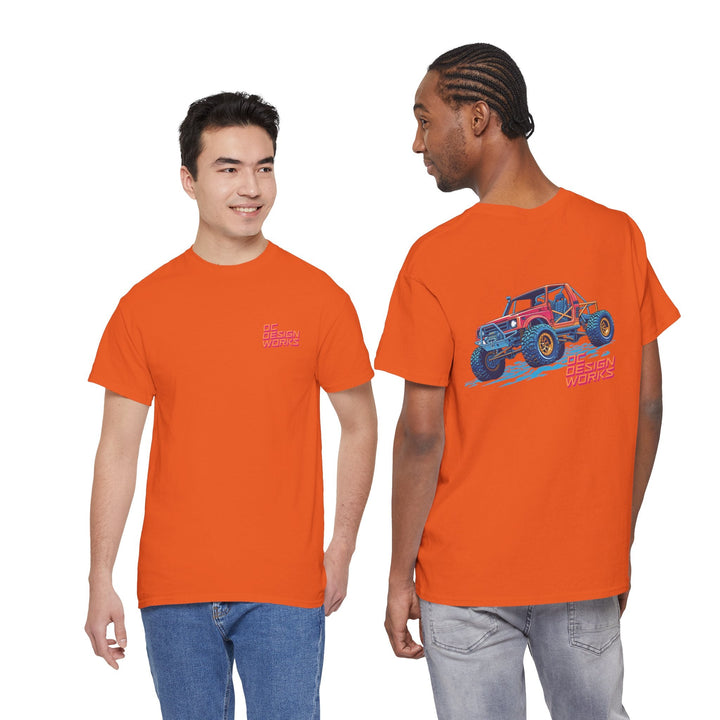 Retro Synthwave Suzuki Samurai Rock Crawler T-Shirt — Send It! - T-Shirt - Orange - OC Designworks