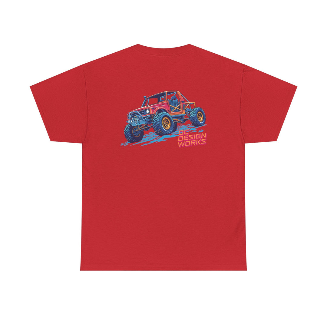 Retro Synthwave Suzuki Samurai Rock Crawler T-Shirt — Send It! - T-Shirt - Red - OC Designworks