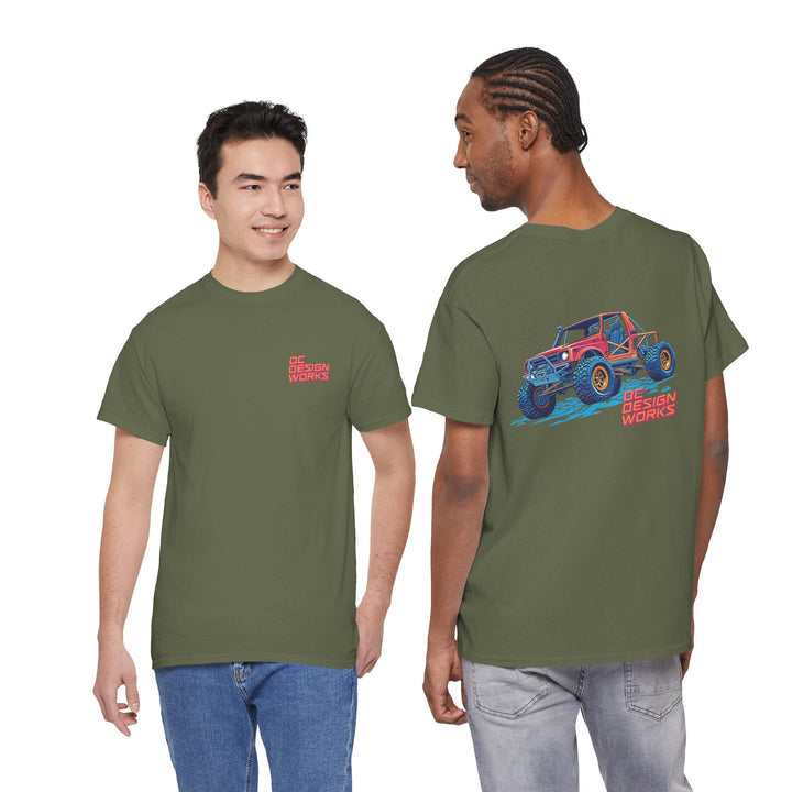 Retro Synthwave Suzuki Samurai Rock Crawler T-Shirt — Send It! - T-Shirt - Military Green - OC Designworks