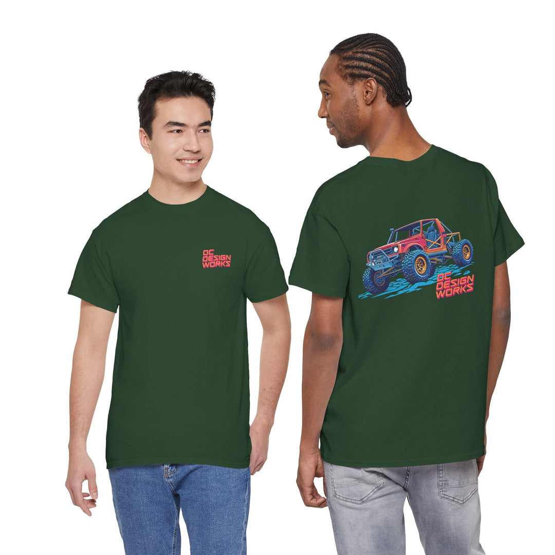 Retro Synthwave Suzuki Samurai Rock Crawler T-Shirt — Send It! - T-Shirt - Forest Green - OC Designworks