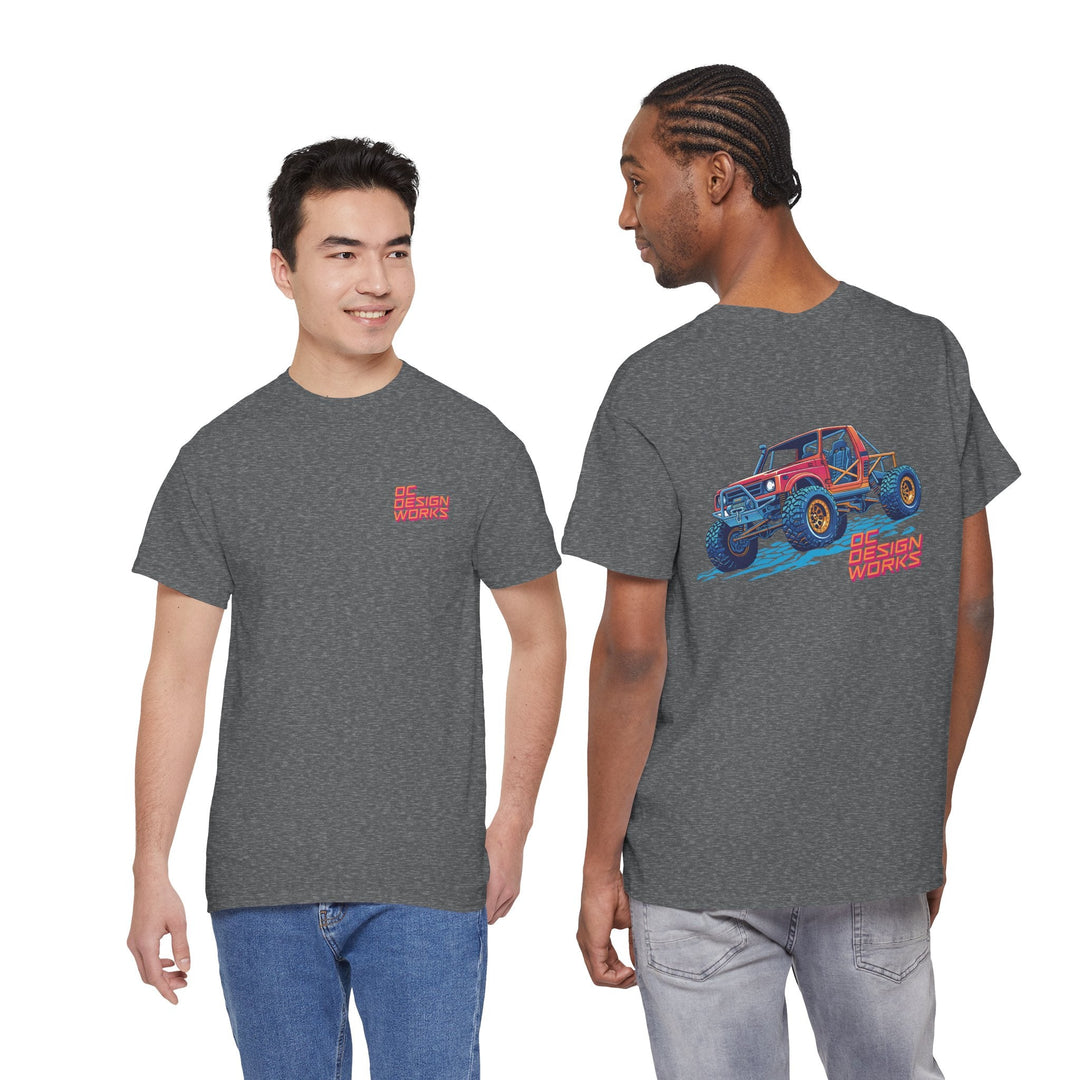 Retro Synthwave Suzuki Samurai Rock Crawler T-Shirt — Send It! - T-Shirt - Graphite Heather - OC Designworks