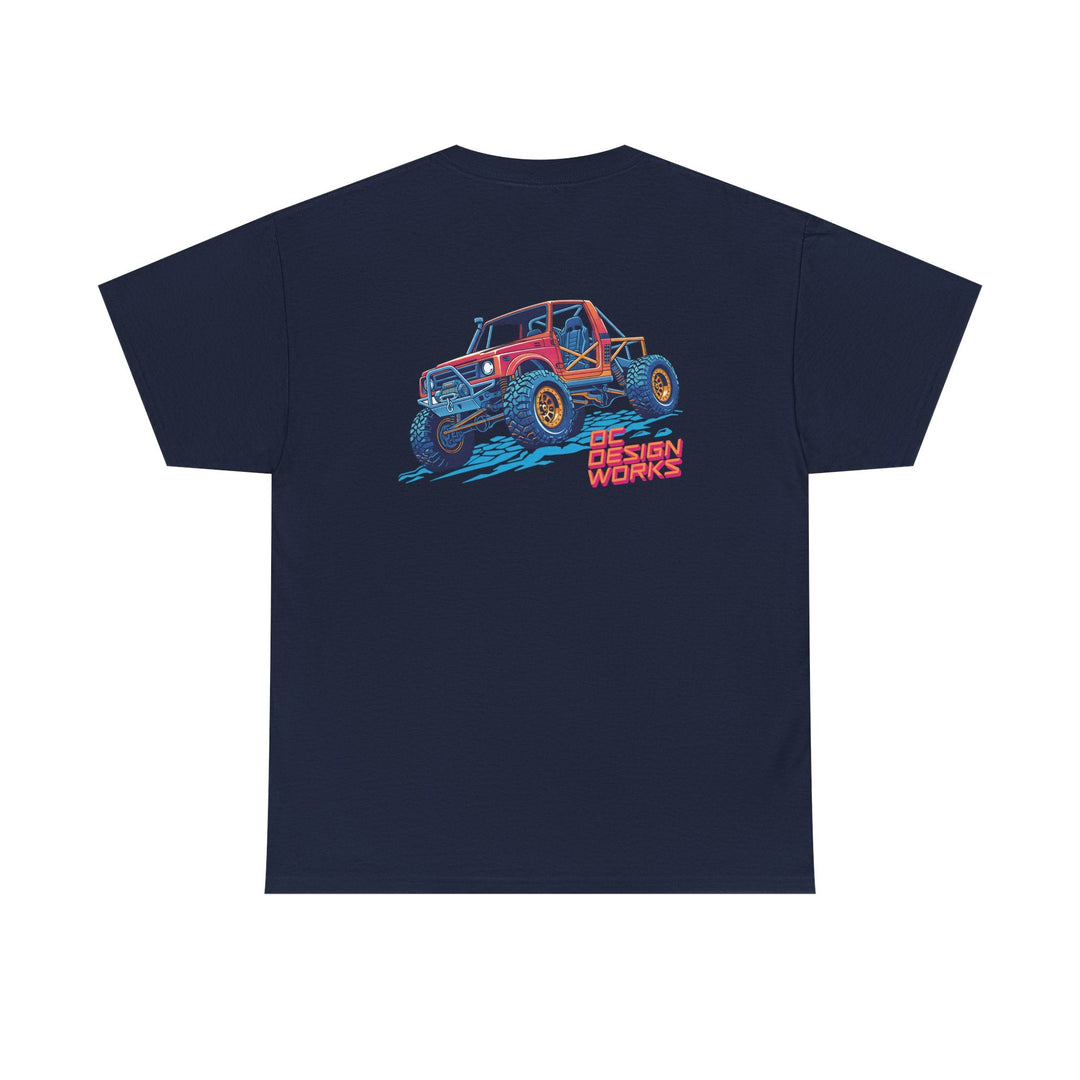 Retro Synthwave Suzuki Samurai Rock Crawler T-Shirt — Send It! - T-Shirt - Navy - OC Designworks