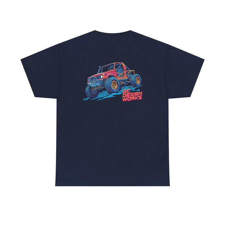 Retro Synthwave Suzuki Samurai Rock Crawler T-Shirt — Send It! - T-Shirt - Navy - OC Designworks