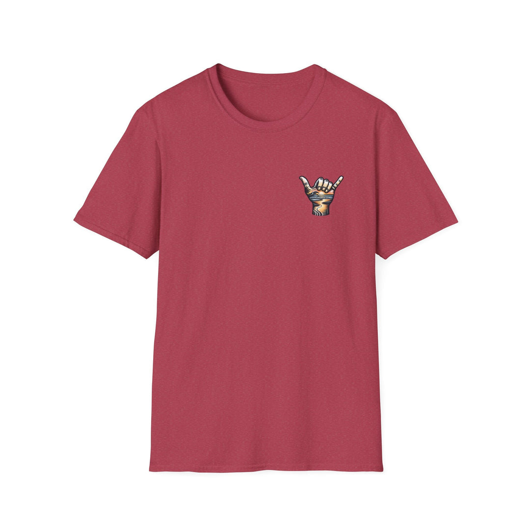 Shaka Sunset T-Shirt - T-Shirt - Heather Cardinal - OC Designworks