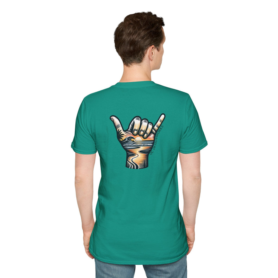 Shaka Sunset T-Shirt - T-Shirt - Jade Dome - OC Designworks