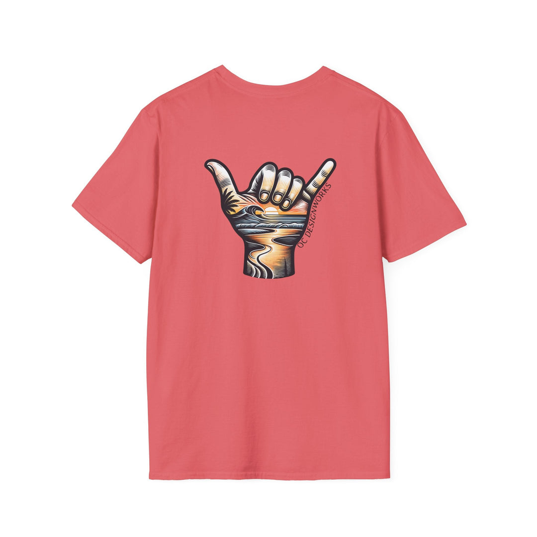 Shaka Sunset T-Shirt - T-Shirt - Coral Silk - OC Designworks