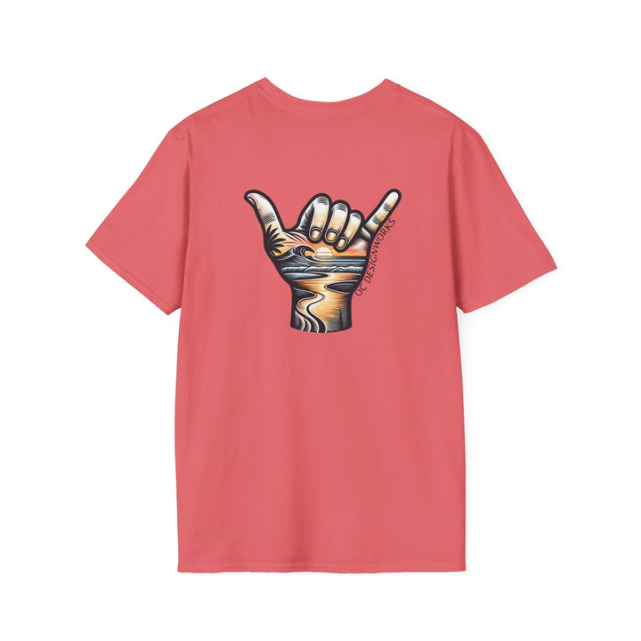 Shaka Sunset T-Shirt - T-Shirt - Coral Silk - OC Designworks
