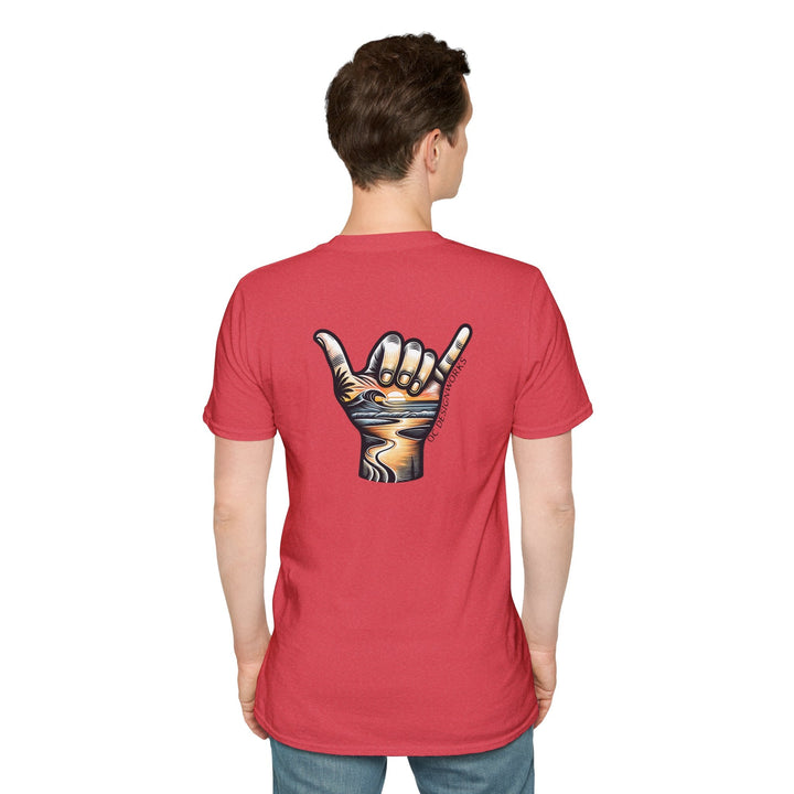 Shaka Sunset T-Shirt - T-Shirt - Heather Red - OC Designworks